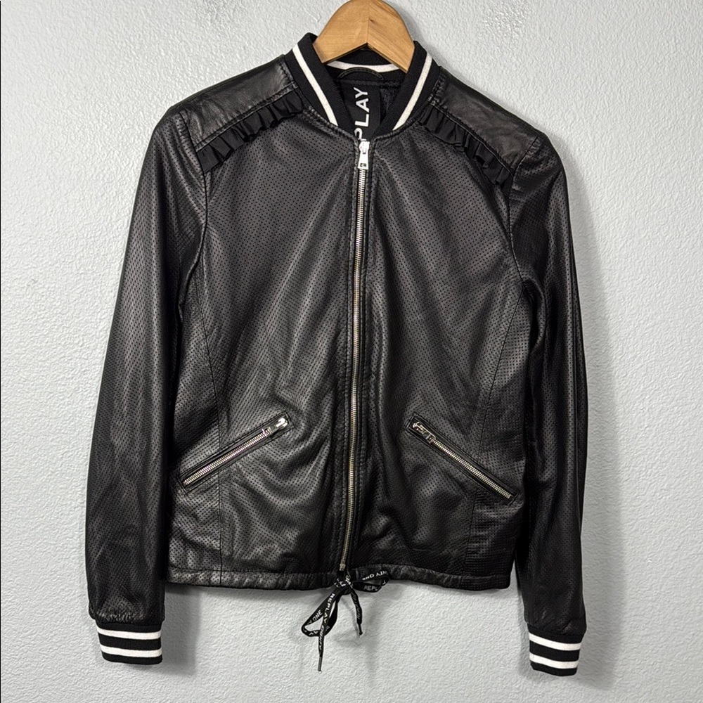 Replay Women's Bomber‎ Black Leather Jacket